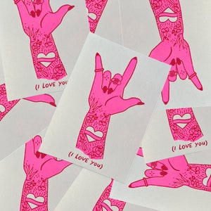 I Love You Hand Risograph Mini Prints (5&quot; x 7&quot;) I Valentine&#39;s Day Art