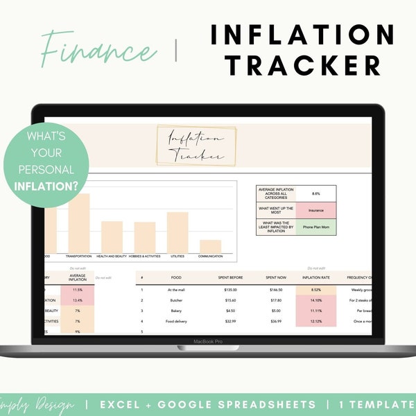 Inflation Tracker, Personal Budget Tool, Cost of Living, Excel Google Spreadsheets, Personal Finance and Budgeting Tracker Instant Download