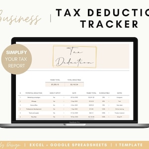 Business Tax Deduction Tracker, Excel and Google Spreadsheets, 2023 Tax Return Reporting Personal Finances Accounting Deductible Calculator