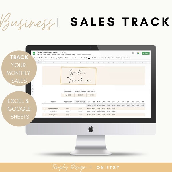 Sales Tracker Spreadsheet, Etsy Shopify Business Accounting, Income Revenue by Product, Excel and Google Sheet, Monthly Finance Planner