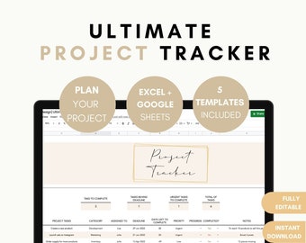Ultimate Project Management Bundle, Excel and Google Project Tracker, Spreadsheet with Budget Task, To Do List, Resources and Goal Planning