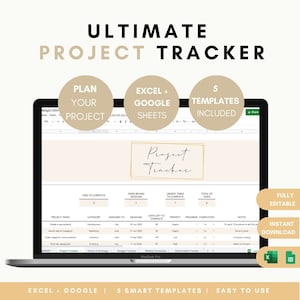 Ultimate Project Management Bundle, Excel and Google Project Tracker, Spreadsheet with Budget Task, To Do List, Resources and Goals Planning