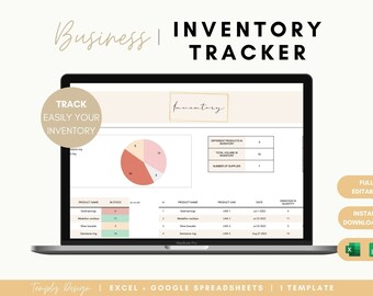 Business Inventory Tracker, Excel and Google Spreadsheet Template, Automated Stock Planner Real Time Quantity Manager Digital Bookkeeping