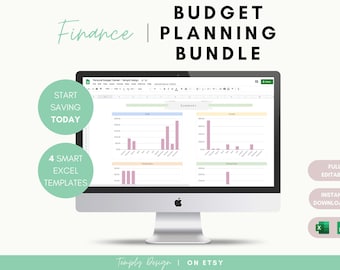 Finance and Budget Planning Bundle, Excel and Google Spreadsheets Debts Snowball Expenses Trackers Savings Goal Bills and Card Payment Plans