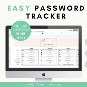 Password Tracker Spreadsheet, Password List Manager Log, Login Info, Book and Registry, Excel and Google, Security Question & Digital Vault