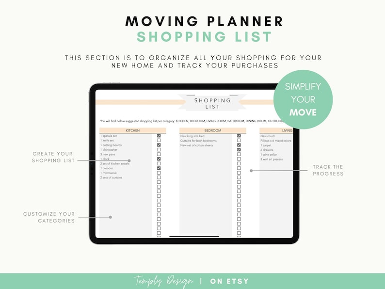 Home moving planner spreadsheet with 8 planners included: Checklist, Packing list, address change, budget, to do list and so much more to organize your move. Instant digital download spreadsheet, planner and tracker in Excel and Google Sheets Template by Temply Design