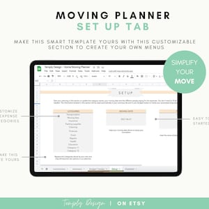 Home moving planner spreadsheet with 8 planners included: Checklist, Packing list, address change, budget, to do list and so much more to organize your move. Instant digital download spreadsheet, planner and tracker in Excel and Google Sheets Template by Temply Design