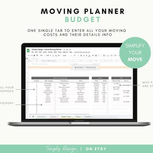 Home moving planner spreadsheet with 8 planners included: Checklist, Packing list, address change, budget, to do list and so much more to organize your move. Instant digital download spreadsheet, planner and tracker in Excel and Google Sheets Template by Temply Design