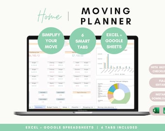Home Moving Planner, 2025 Moving Spreadsheet Excel and Google, New Home Moving Tracker, Box Packing Check List, Apartment, House Budgeting
