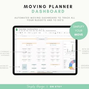 Home moving planner spreadsheet with 8 planners included: Checklist, Packing list, address change, budget, to do list and so much more to organize your move. Instant digital download spreadsheet, planner and tracker in Excel and Google Sheets Template by Temply Design