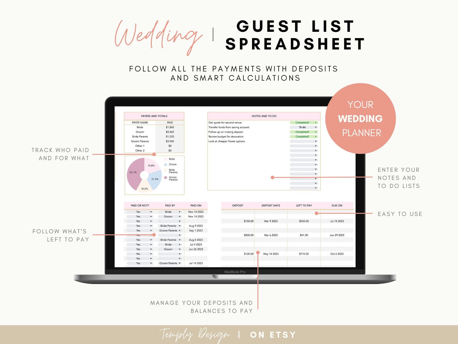 Wedding Budget Planner | Excel Spreadsheet Template With Expense ...