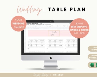 Wedding Seating Chart Spreadsheet, Table Plan Arrangement, Excel and Google Sheets included, Perfect for Wedding Planners, Digital Template