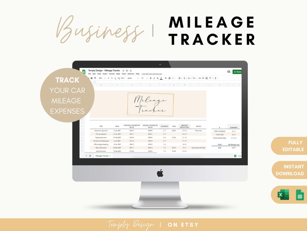 Business Mileage Tracker in Excel and Google Spreadsheet. Distance and ...