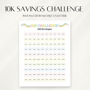 10K Savings Challenge, Savings Tracker, Money Challenge, 100 Envelopes Savings Tracker, Budget Challenge, 10k Savings Challenge Printable
