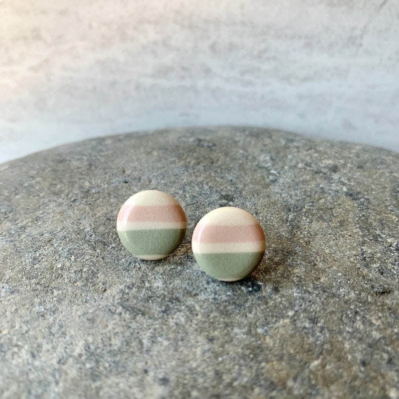 handmade ceramic statement earring handmade ceramic jewelry Large Stud Earring in Shoreline Stripe