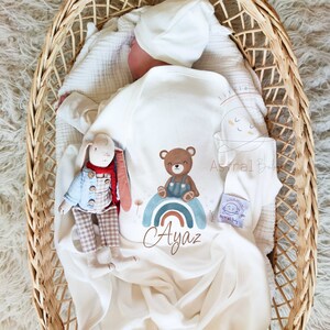 Bear and Rainbow Coming Home Outfit set, Personalized Boho Baby Clothes, Baby Girl Gift, Baby Boy Gift, Baby Shower Gift, 13 Pieces, image 6