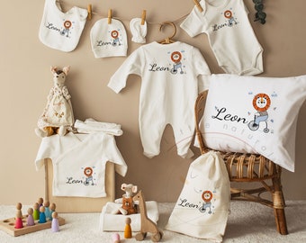 Ensemble de tenues de 13 pièces Lion Design Coming Home, vêtements personnalisés pour bébé Boho, cadeau pour bébé fille, cadeau pour bébé garçon, cadeau de baby shower