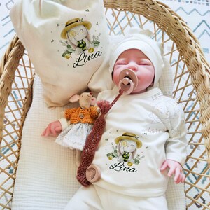 Bunny and Lemon Coming Home Outfit set, Personalized Boho Baby Clothes, Baby Girl Gift, Baby Boy Gift, Baby Shower Gift, Newborn Sleeper image 3