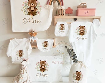 13 Pieces Bear Coming Home Outfit set, Personalized Boho Baby Clothes, Baby Girl Gift, Baby Boy Gift, Baby Shower Gift