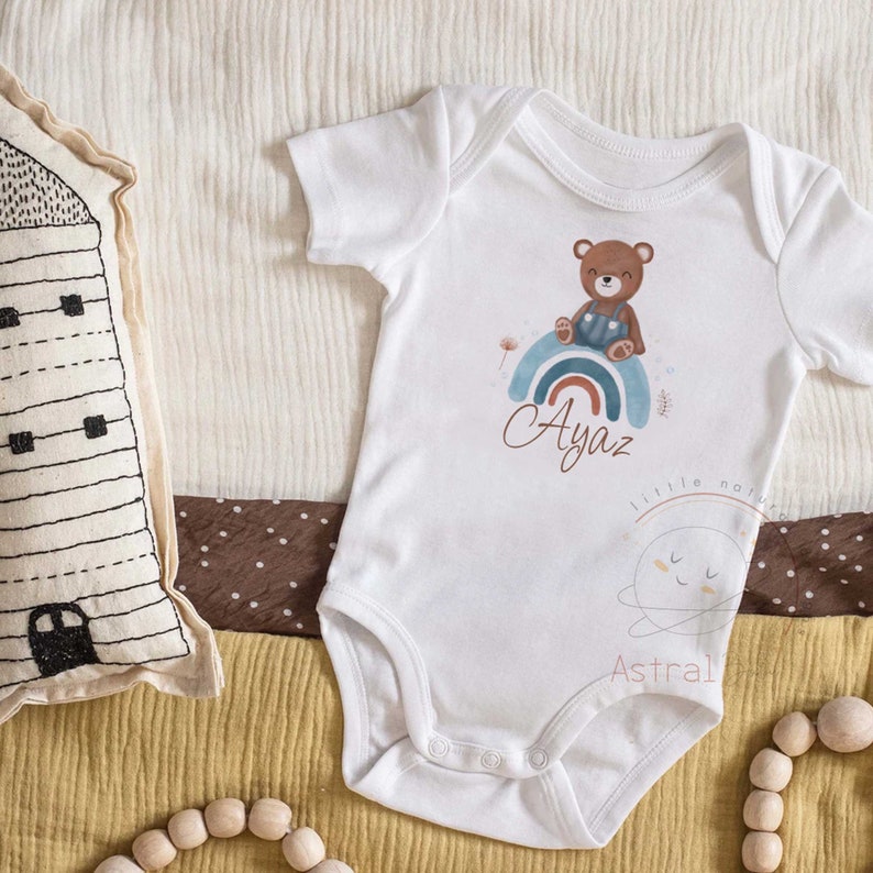 Bear and Rainbow Coming Home Outfit set, Personalized Boho Baby Clothes, Baby Girl Gift, Baby Boy Gift, Baby Shower Gift, 13 Pieces, image 4