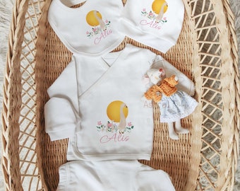 5 Pieces Cute Goose Coming Home Outfit set, Rainbow Baby Outfit, Personalized Newborn Outfit, Baby Girl Gift,  Baby Shower Gift