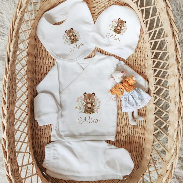 5 Pieces Bear Coming Home Outfit set, Rainbow Baby Outfit, Personalized Newborn Outfit, Baby Girl Gift,  Baby Shower Gift