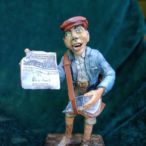 NEWSBOY character, one piece unique and unrepeatable, fine art,OOAK artist,fine sculpture,one piece collector,OOAK art,one of a kind art