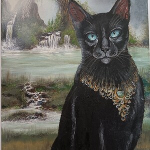 Mysterious cat,Cat oil painting,Handpainted cat,Art Pet portrait,Cat art,Original Artwork,Animal painting,Black cat painting,Cat lovers,Cat