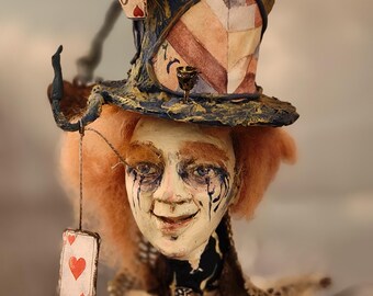 Mad Hatter Art Doll, One-of-a-Kind,Handmade Fantasy Sculpture,Alice in Wonderland,OOAK Artistic doll,Alice in Wonderland Collectible,