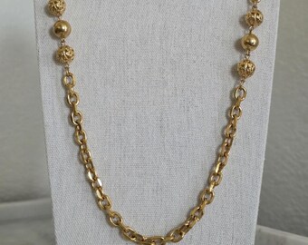 NAPIER Gold-Tone Chain Necklace, 29″ – Textured Ball Accents, Patent Marking