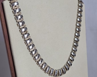 Vintage Napier Silver Gold Tone Baguette Link Necklace Mixed Metal Modernist Necklace