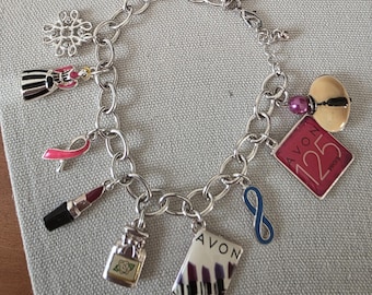 Vintage Avon Charm Bracelet Beauty Theme Lipstick Perfume Makeup Charms