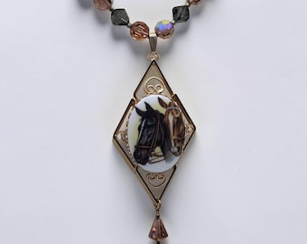 Hobé Necklace Brooch - Convertible Horse Cameo Crystal Statement Vintage Designer Jewelry