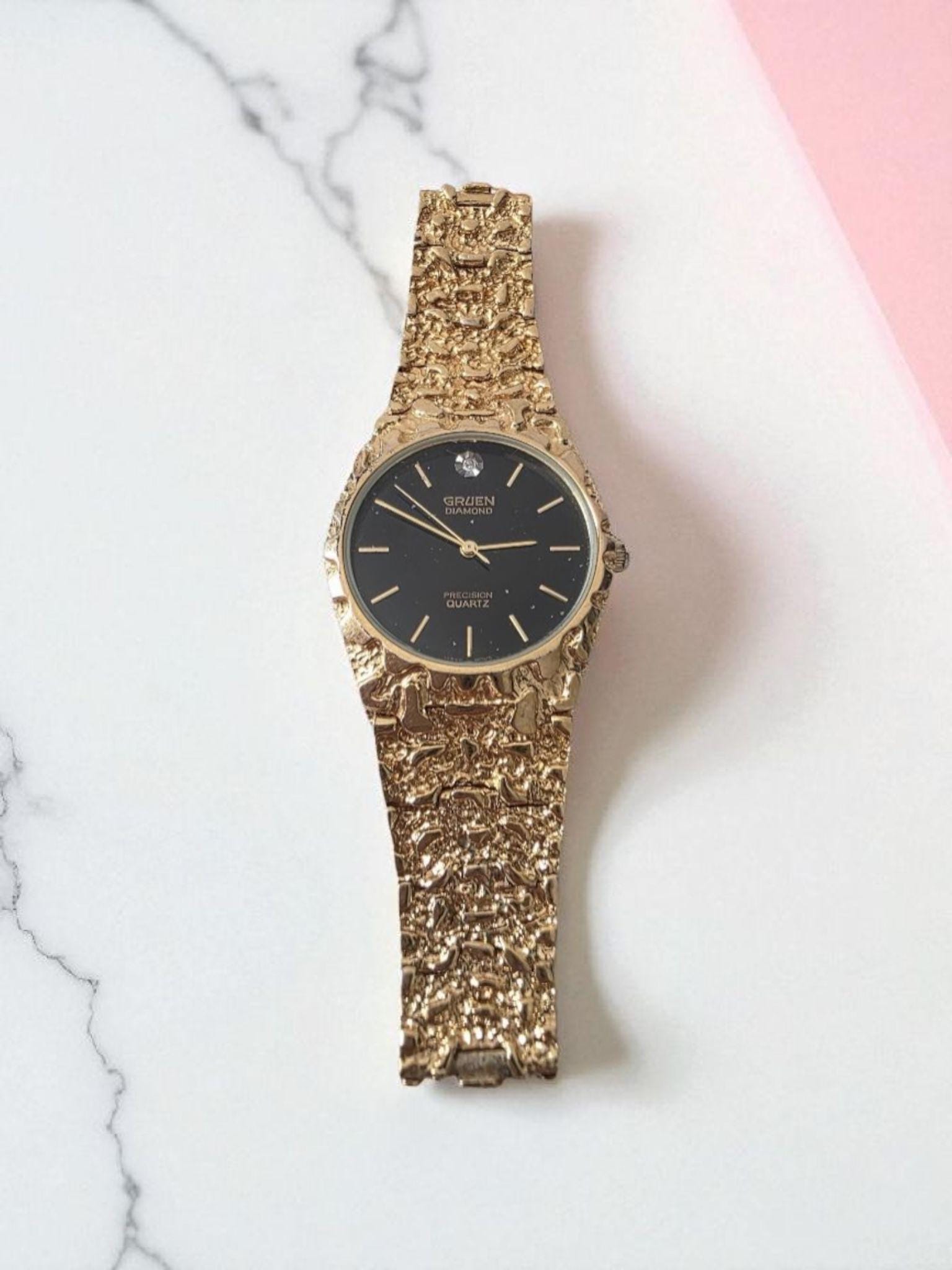 Gruen Precision Ladies Watch Vintage Gold Tone Adjustable Bracelet Black Dial Gruen Watch Black and Gold - Etsy main image 4
