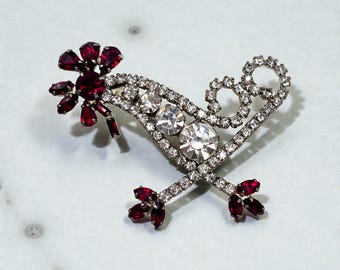 1950s Czech Rhinestone Rooster Brooch Figural Vintage Glass Pin