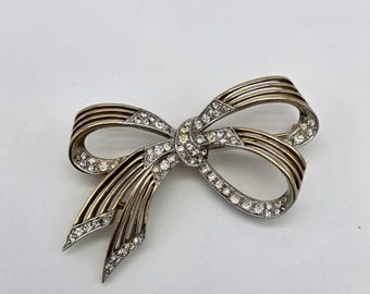 Vintage Boucher Rhinestone Bow Brooch | Signed Boucher 3399 | Mid Century Designer Jewelry