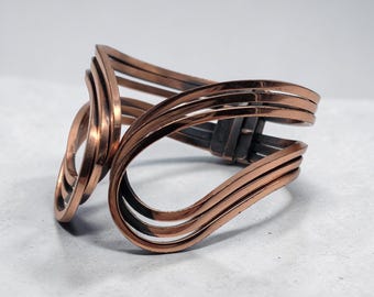 Renoir Copper Clamper Bracelet - Mid Century Modern Hinged Cuff Vintage Copper Jewelry