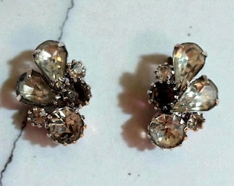 Vintage Rhinestone Ear Climbers • Clear & Grey Stones • Statement Ear Crawlers