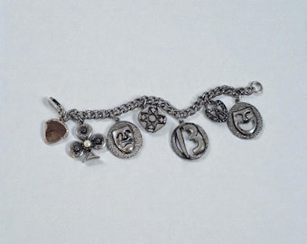Vintage Silver Tone Charm Bracelet Mixed Charms Retro Chain Bracelet