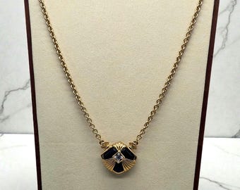 Vintage Avon Gold Tone Necklace with Black Onyx Style Glass | Removable Pin