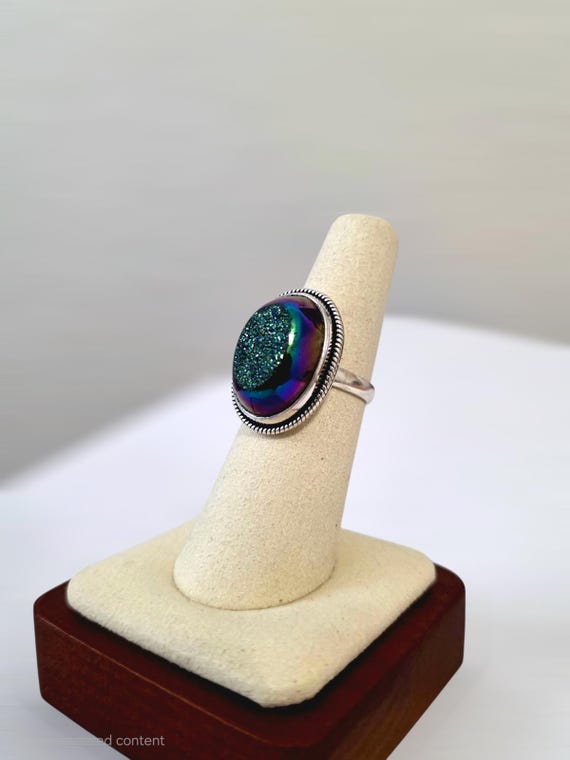 Sterling Silver Druzy Statement Ring – Iridescent… - image 3