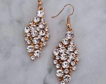 Elegant Gold-Tone Crystal Cluster Drop Earrings