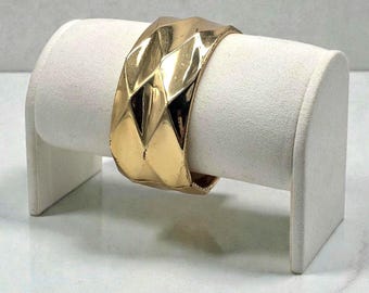 Gold Tone Wide Cuff Bracelet – Spring Hinge