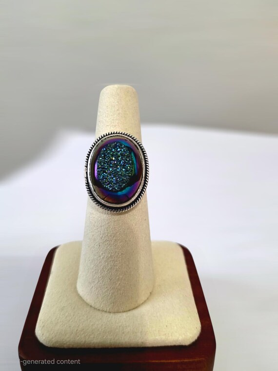 Sterling Silver Druzy Statement Ring – Iridescent… - image 2