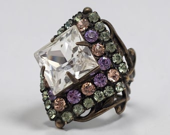 Sorrelli Statement Ring Large Crystal Multicolor Rhinestone Size 6