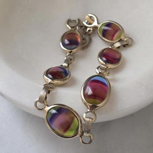 Sarah Coventry “Harmony” Bracelet – Rainbow Watermelon Glass Cabochons