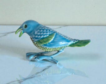 Vintage Brooch - Blue Bird Enamel Brooch Colorful Songbird Nature Pin