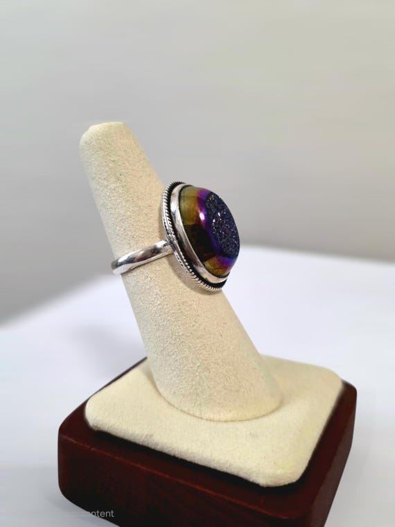 Sterling Silver Druzy Statement Ring – Iridescent… - image 4