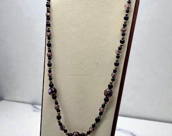 Vintage Lange Schwarz Glasperlen Halskette Statement Perlen Schmuck