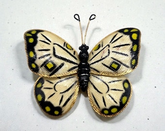 Weiss Enamel Butterfly Brooch White Black Yellow Vintage Pin